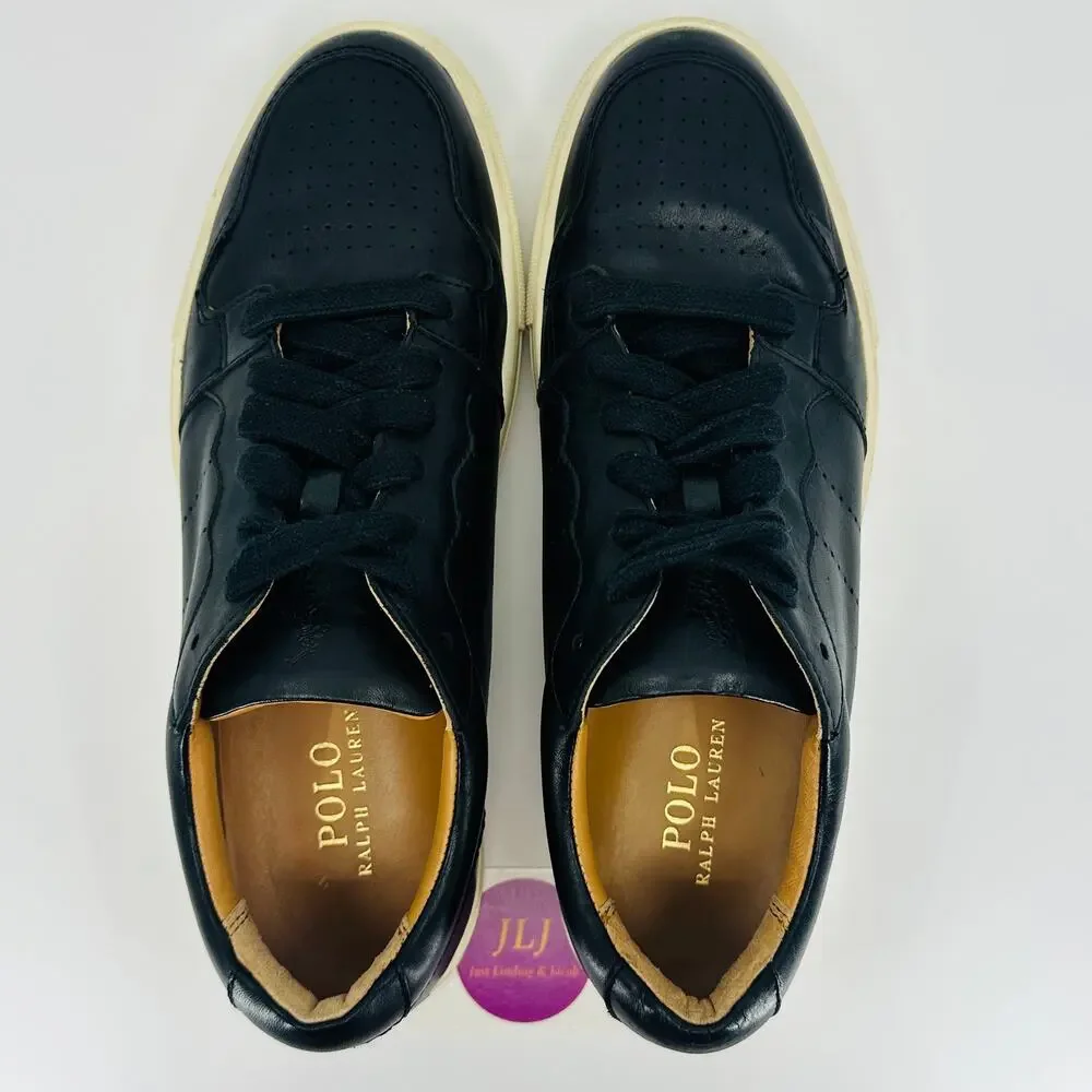 Polo Ralph Lauren Men's Jeston Black Calfskin Leather Casual Sneakers Size 10.5D